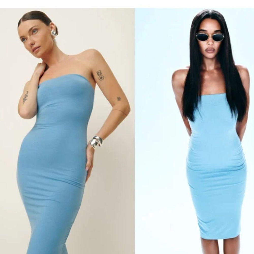 Reformation X Laura Harrier Etta blue dress strapless extra large